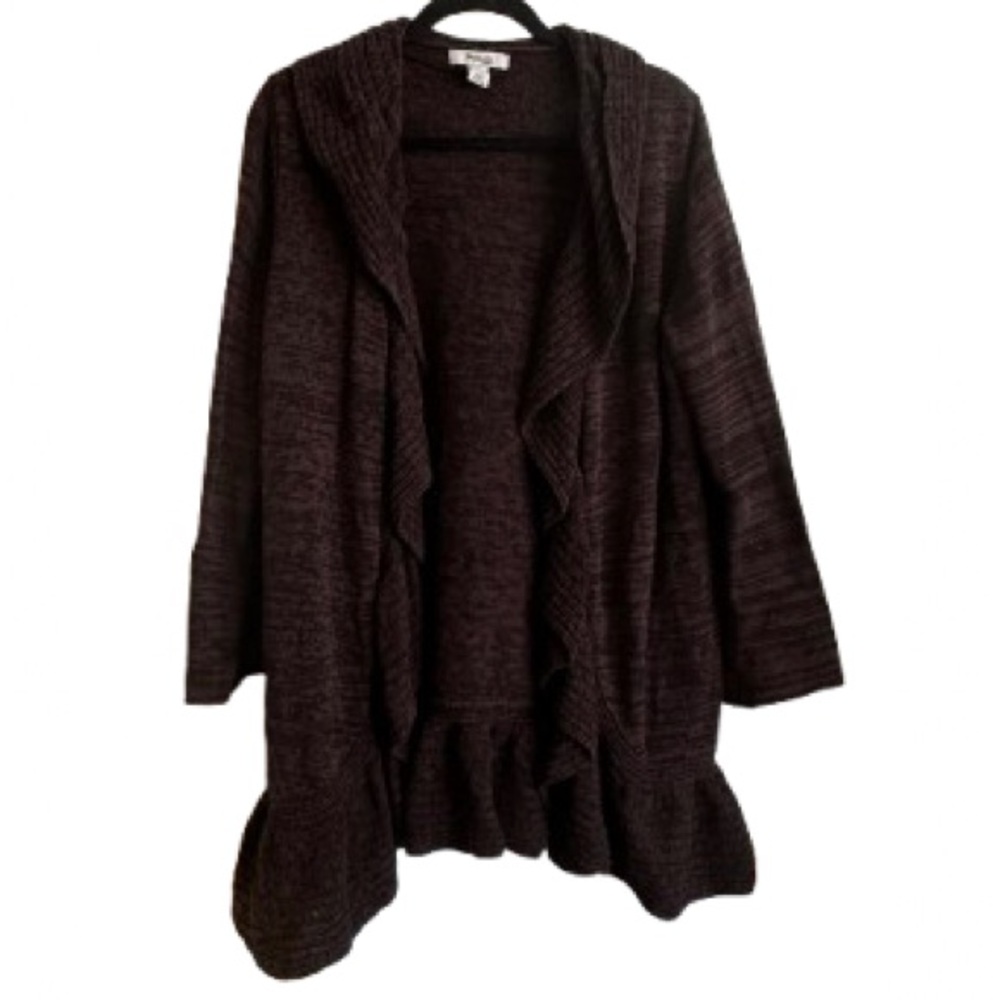 Open-Front Ruffle Hem Women’s Sweater Cardigan - Dark Brown